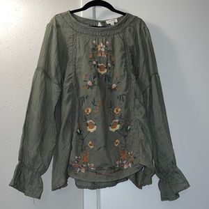 Long Sleeve Embroidered Linen Shirt